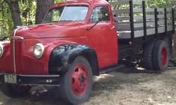 Make
Studebaker
Year
1947
Colour
Red
Trans
Manual
Older restoration of a beautiful old farm truck.Its a 2 Ton ,hydraulic box lift, flathead 6 Cylinder, 3 Speed floor shift.It runs smooth and quiet,no rust ,no damage.It does need tires all around and