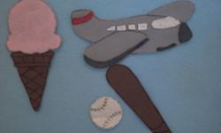 This set includes:
 
ice cream cone
scoop of ice cream
airplane
baseball bat
baseball
 
THIS FELT SET IS NEW.
 
Check out my other ads for more cool  stuff your kids will love!
 
Smoke-free home.
