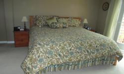 Quilt; bed skirt, 2 shams, 3 pillows, 2 curtain (94" Long x 84" wide (168" total width).