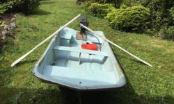I have owned this boat motor package since new in 1974. There is very few hours on the motor.
The motor was fully serviced last year, starts on first pull every time!
The 8 foot boat is a tri-hall fiberglass, I can stand on the edge of this boat and it