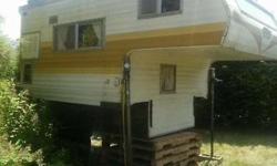 8ft camper in fair shape 3 of the 4 jacks work fridge and heater doesn't work stove does work camper isn't perfect back still has a lot of life left in it