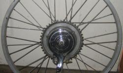 aluminum rear rim with hub type brake for 24"
1 gear
it was on a motorized chopper bike with an adjustable front/rear brake system operated with one brake lever.
$55
604 800 2104 - Kelowna
