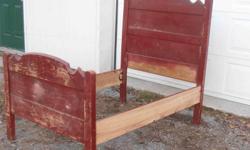Antique bed frame, 39 wide, but has short sides, 54 inches. The boards could be replaced when the child got older with longer ones if you wanted. Colour is dark red. Needs TLC Please contact to view & discuss a price (reasonable)
613-473-2979 or if busy