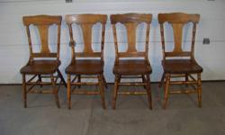 THIS IS A SET OF 4 BEAUTIFUL ANTIQUE SOLID WOOD CHAIRS IN EXCELLENT CONDITION - BARGIN PRICED TO SELL - $120 FOR THE SET.
DELIVERY MAY BE POSSIBLE
