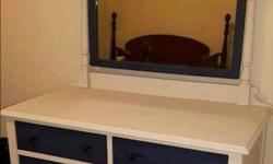 Beautiful 4 drawer dresser (2 big and 2 small) with fresh coat of country chic chalk paint, clear-coat for durability and new hardware. Some rippling to one side of dresser that looks like it may have been caused by water damage. Lovely piece, sad to see