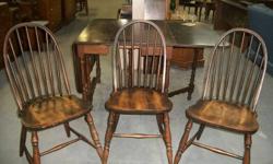 Antique gate leg table with three chairs.  Solid wood, nice.  Table top needs some tlc.  Can be seen at TNT Auctions and second hand store, 3000 Falconbridge Hwy., Garson or call 693-7777.  Delivery available.  Open Tuesday to Friday 11 am to 6 pm.