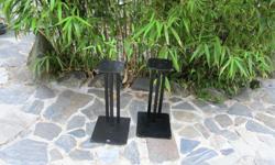 A set of 2 API audio products accessories surround sound speaker stands. In great condition. Black sturdy heavy stand. 21 1/2" tall. Top base is 7 1/4" wide 7 1/2" long. Bottom base is 12 1/2" long 11" wide. Missing one nut and bolt on one base.