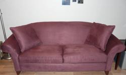 Excellent quality Sklar Peppler 1200 SL series microfiber sofa and chair. Color is merlot. As-new condition and barely used. Matching cushions included. Was over $2000 new from McArthur's Furniture in Calgary. Asking $550 cash. Call (250) 860-0315 in