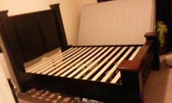 Black and brown (mainly black) queen size bed frame with two pull out drawers in front. Its from Ashley Furniture, we've had it for two years but its still in amazing condition.
Asking $850 for it
