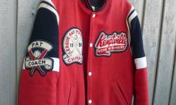 Real team jacket with raised  embroidered  patches (see pics) Overall condition excellent Requires dry cleaning but otherwise a very nice retro jacket with real history Melton exterior quilted nylon lining in good shape Size tags shows mens 42 but fits
