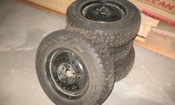 Great tires! Used 3 seasons.  On rims off a Chrysler Neon.  Will sell without rims for $150.00. I bought a new vehicle so I don't need this set anymore.  Thanks for your inquiry. Cobourg area.