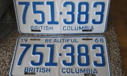 Year
1968
Colour
blue
kms
383
1968 British Columbia License plates, have two pairs , your choice, in excellent condition, $48 pair