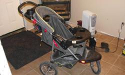 Baby Trend Jogging Stroller Vanguard:
Recommended Use: child up to 50 lbs. or 42"
Quick-release, all-terrain bicycle tires
16" rear wheel
12" front wheel
Convenient parent tray includes 2 cup holders
Covered storage compartment
Child tray with 2 cup