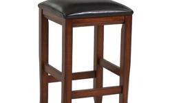 With grand Old World design and a rich finish, these 24" counter height or 30" bar height stools brings a classic beauty to the decor of any dining experience. The rich burnished dark brown finish flows over the strong horizontal design and stitched faux