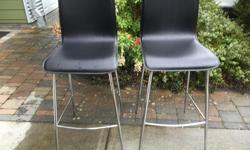 2 high quality Italian black leather and chrome bar stools