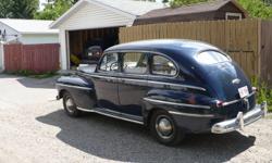 1947 Mercury Monarch for sale.Alberta car always inside.Has new interior (2011) with new windshields and seals.Original paint still good.239 flathead motor runs good (65000 mi ).Has been converted to 12v (alternator) and electric fuel pump.Comes with shop