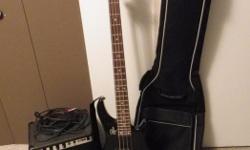 A Rogue SX-100B - BK bass guitar and an XBrand x-15B amplifier.
In great shape, not used much. Comes with guitar case.