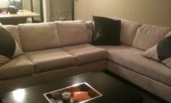 I have a gorgeous microfiber sectional barely a year old. Purchased for $1500 it has been stain guarded wipes clean. We are moving to Calgary at the end of the month and can't take it :(
This ad was posted with the Kijiji Classifieds app.