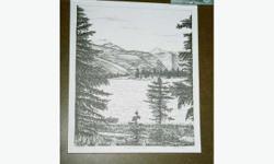 THIS LOVELY BLACK AND WHITE PRINT OF A STRAIGHT PEN AND INK DRAWING IS A VIEW OF BEAVER MINES ALBERTA. THIS LAKE IS LOCATED WEST OF PINCHER CREEK IN SOUTHERN ALBERTA. THE SIZE OF THE PRINT IS 11 1/2" X 13 1/2".
FOR OTHER INTERESTING ARTWORK, VINTAGE