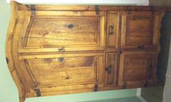 Beautiful wormwood bedroom set.  Includes armoire, 2 bedside dressers, headboard, footboard and railings.  Must sell..no room.  Set in excellent condition.
