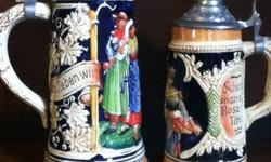 Two beer steins. Bottom is marked with Made in Germany, and the other West Germany. Very attractive.
If you are interested contact mailto:btrelford@cogeco.ca