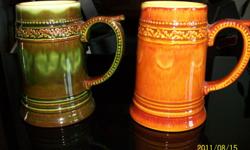 I have 2 pottery beer steins. They have Chapleau, Canada on the bottom of each stein. They measure 6?high, the mouth is 3? wide and the base of each stein is 4?. No chips or cracks. Email or phone 705-525-8864.