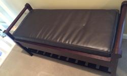 great bench for front or back entry to sit and put your shoes on. Has storage under seat and also bottom rack. Can also be used in living room as a coffee table or side table or extra seating as it has a cushion seat.
measures 44 inches long
20 inches