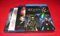 Blade Trilogy on Blu-Ray, consists of Blade, Blade 2 and Blade Trinity, inventory #I-2270 The Bay Street Broker also has an extensive selection of motion picture Blu-Rays and DVD's, as well as wrestling and television box sets to please any taste. Price