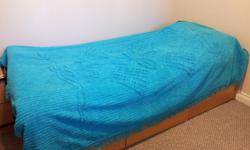 I have 1 lighter blue and 1 darker, both fit single/double beds.
These bed spreads have been used once and then stored away in my closet. They have beautiful detailed velvet like surface.