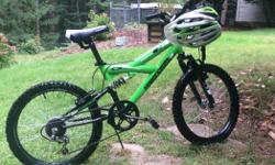 Supercycle momentum 20" 5 speed dual suspension mountain bike. Good for up to a 10 yr old. In great condition $50 including a CCM helmet as pictured.