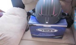 we have 1 brand new in box ladies half face motorcycle helmet sz small ( black / pink)