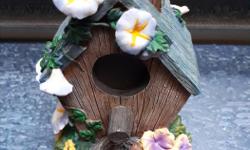 Brand new, never been used. 4" x 4" x 6.75 in height. It comes with solid brass connector which fit the standard 3/4" hose. Made of durable resin, hand painted in very cute bird house design with very fine details. Paid $49.99 plus taxes for total of $56,
