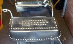 Nice set of old saddlebags, I was told they came off a BSA and have no reason to disbelieve this. Look like they were made in the late 50s or early 60s, beautiful stud work, but there are a couple of studs missing on the right bag as seen in the picture.