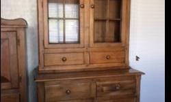 Manufactured by Virginia House and bought from Cobble Hill furniture. Two piece buffet and hutch. Interior light - in near-new condition. Versatile piece, can be used for office as bookshelf, buffet in bedroom or entrance hall.
Measurements: 42" W X 20"D