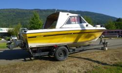 1979 Cal Glass 21? cabin cruiser on trailer, 302 OMC drive, has sink, ice box, 2 burner stove top (alcohol)  
in good condition
