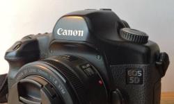 Good condition Canon EOS 5D mark I professional DSLR.
It's the cheapest full frame digital camera with high resolution sensor (12.8 megapixels). Better performance than 70D 80D 7D and other aps-c frame camera. Nice color performance you can get without