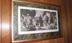 CUSTOM MADE FRAME, MATTING, AND TRIM FOR THIS EXCEPTIONAL AND INTERESTING PRINT.
ROMAN OR GREEK GATHERING OF WOMEN AND CHILDREN AROUND A WATER WELL.
TOP CONDITION.