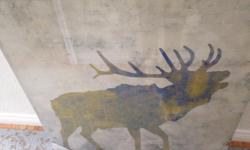 Still wrapped in plastic, Caribou picture 3 feet by 3 feet roughly.
Never used it for my sons room.