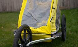 We are selling our Chariot stroller. If you are looking at this ad, you are likely already familiar with these legendary strollers. Included are the cold weather front, the warm weather mesh front and the arm to attach it to your bike. It is used, but