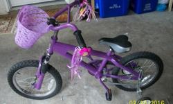 Child's Norco bike with training wheels. I think the wheel base is 12" on the metal frame. Comes with the basket and the inserts in the handle bars. It is in good condition. We had for our granddaughter, however it is too big for her. If interested please