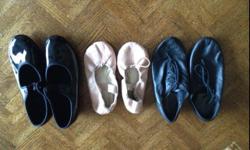For sale are:
$10 1 pair of jazz shoes (size Jz 10 or about a size 1)
$5 1 pair of ballet shoes (size 12)
**The tap shoes have sold**