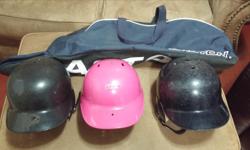 childrens baseball helmets and ball bag. $5 each.or make an offer on the whole lot.