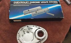 SBC NEW chrome valve covers, (in box)l $100
Timing Chain cover $30