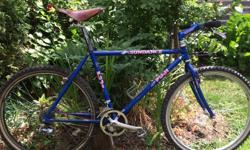 Early 90s Ritchey-inspired classic Mt Bike. XT rear derailleur and thumb shifters, xt front hub, xtr rear, Sugino forged crank, this thing is a real blast. NOS Grab-On grips. The Brooks and Race Face post pictured are not included (comes with decent post