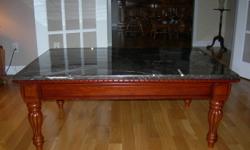 Coffee table with matching end tables.  Solid wood with marble tops.  Excellent condition.