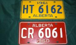 Single 1960 and 1961 Alberta plates, almost mint condition.
 
$20.00 each