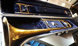 Why rent when you can buy and save money
Very nice trombone - Good intermediate or beginner instrument
Comes with mouthpiece, slide oil, cleaning pull
and case
Has been serviced and cleaned
asking $180 obo or trade for other music gear
can deliver in