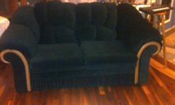 Excellent Condition grren fabric couch and matching love seat.
No rips, tears or wear. NON smoking home
Measurements: Couch 90 x 36 x 33
Loveseat 65 x 36 x 33
Moving and must sell $215 obo.