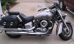 Like new. 2006 Yamaha V-Star 1100 Classic. Two-tone silver and grey.
-5300 Kilometers.
-Saddle bags.
-Wind shield.
-Cover.
-Includes 2 helmets.
-$6800.00 obo.
#124 Waskasoo Estates to view.