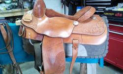 We have a custom made Vic Bennett saddle with matching breast collar and matching bridle for sale. Amazing leather work with silver buttons. A very comfortable saddle. We will include the blanket, cinch strap, reins and saddle storage bag. Everything is